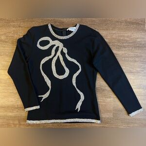 Saks Fifth Avenue Sweater Womens Size 10‎ Black Wool Pullover Zip Beaded EUC F24